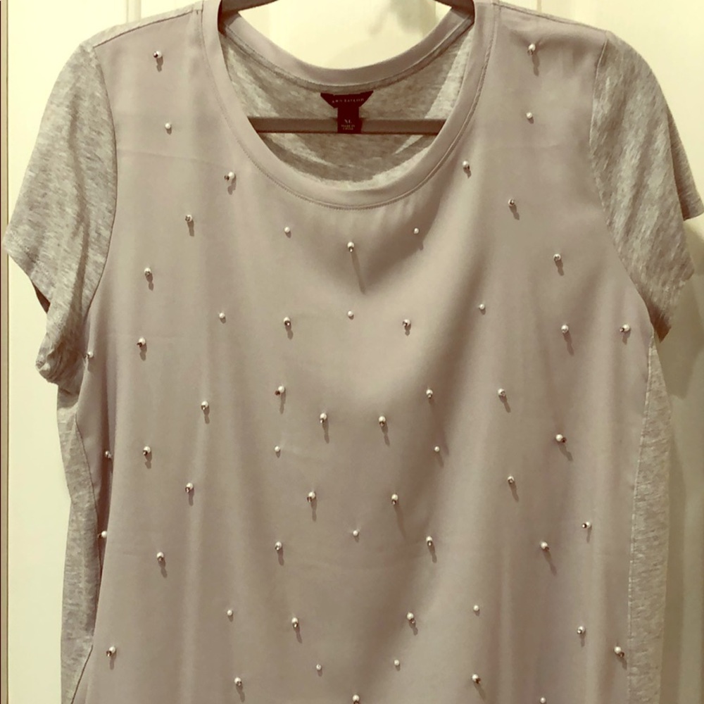 NWOT Ann Taylor Gray pearl & rhinestone top
